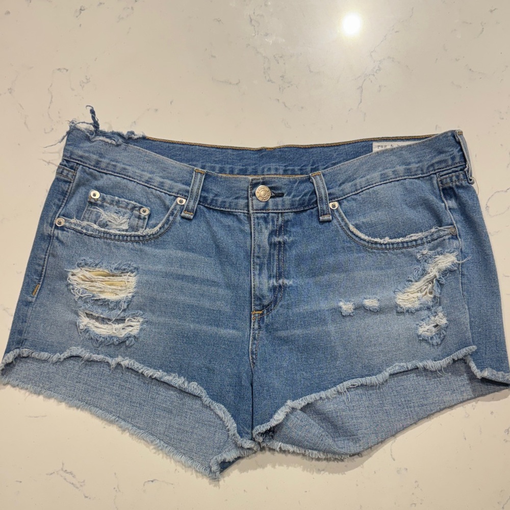 rag & bone Blue Distressed Jean Shorts